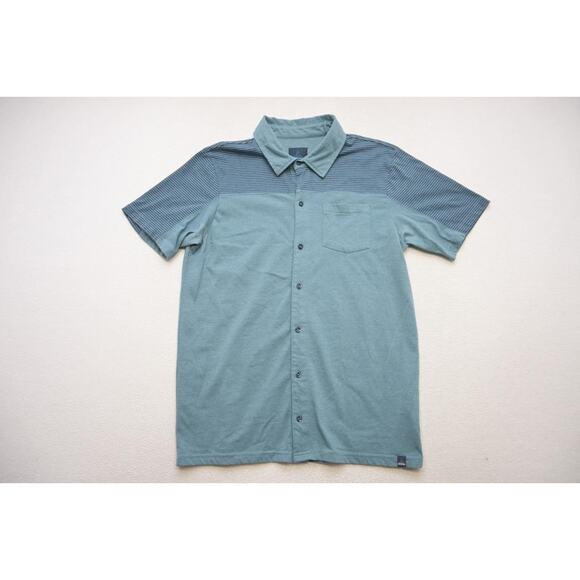Prana Breathe Camp Shirt Blue Short Sleeve Hiking Button Up Mens Size Large - Picture 5 of 9